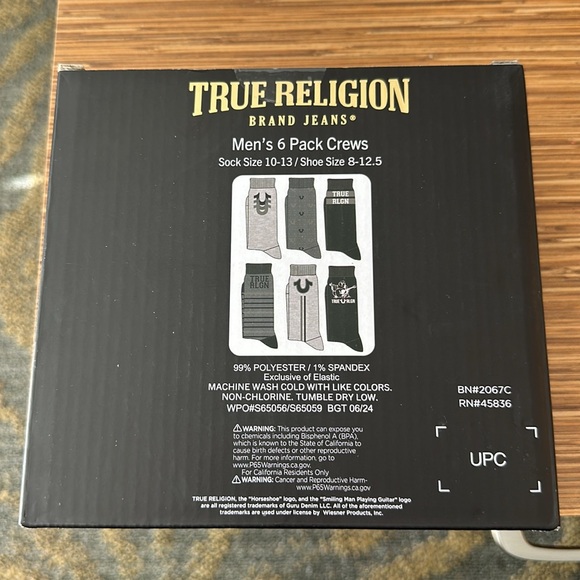 True Religion* Men's 6 Pack Crew Socks~ Sock Size 10-13 / Shoe Size 8-12… - Picture 2 of 4